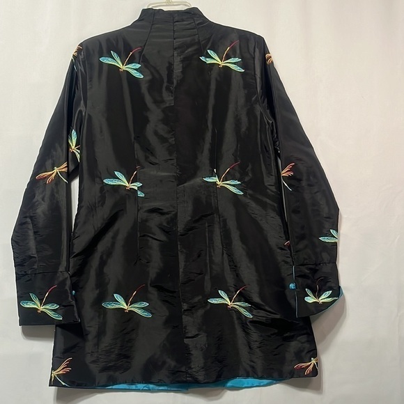LA CERA ASIAN STYLE JACKET SATIN, DRAGON FLY EMBROIDERED BLACK, SIZE M - Picture 5 of 11